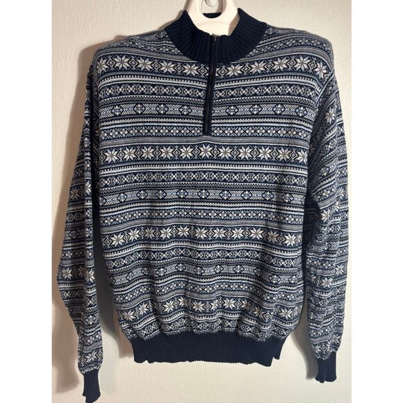 Peter Millar Sweater Mens 2XL Blue Cotton Wool Blend Winter Christmas1/4 FLAW - Picture 2 of 7